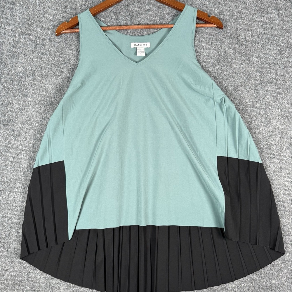 Athleta Womens Medium Pleated Hem Tank Top Sage Teal Black Colorblock Swing